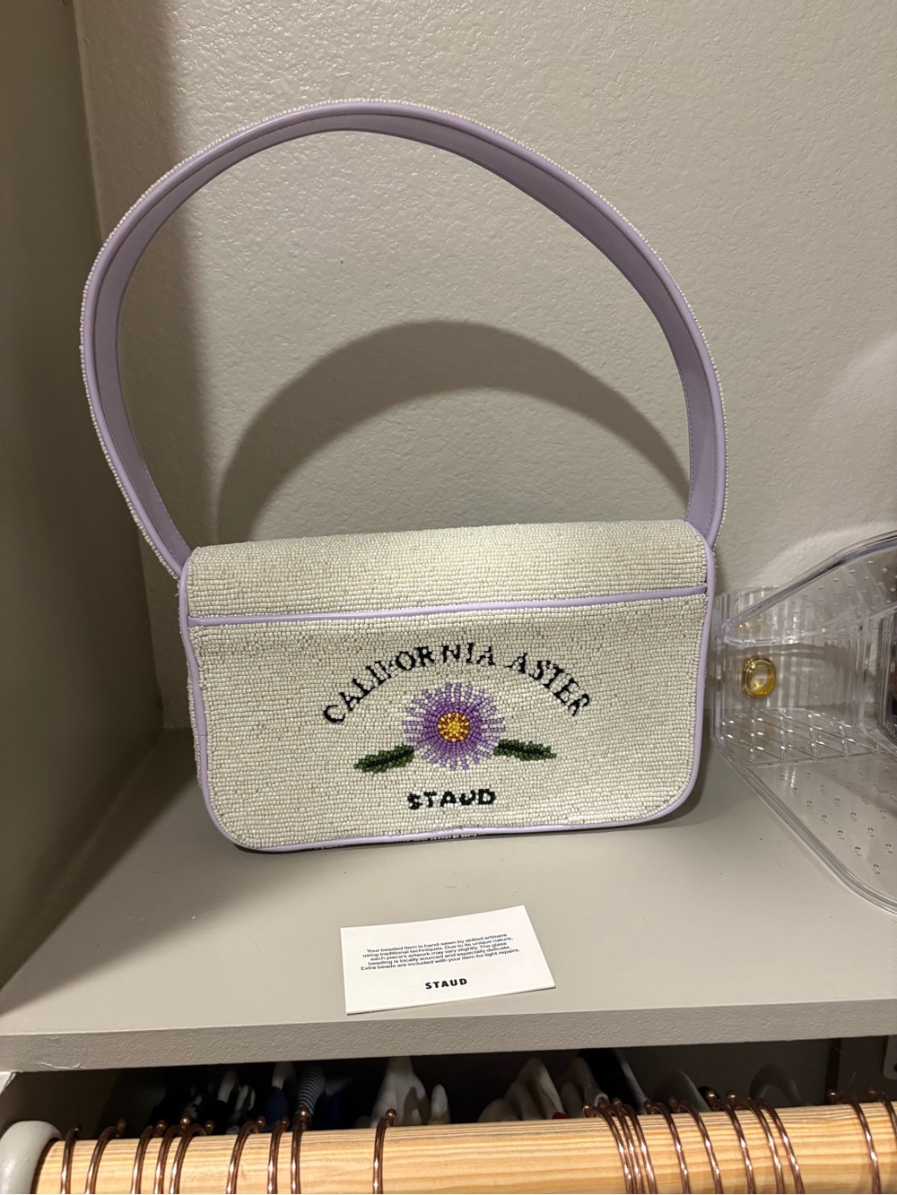 STAUD Seed Shop Beaded Floral Shoulder Bag in Lavender and Cream - Picture 5 of 8